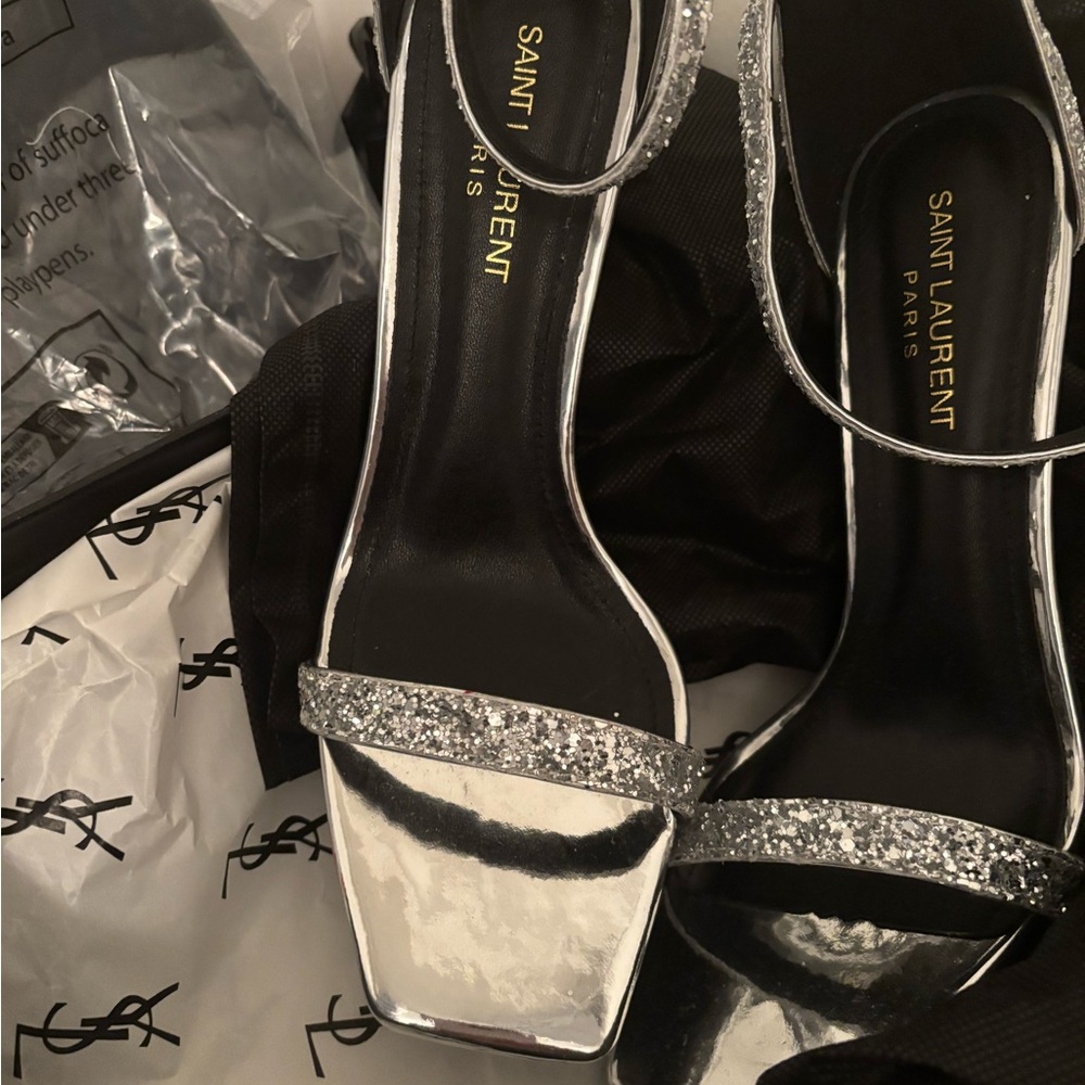 Saint Laurent Shimmering Silver Heels
